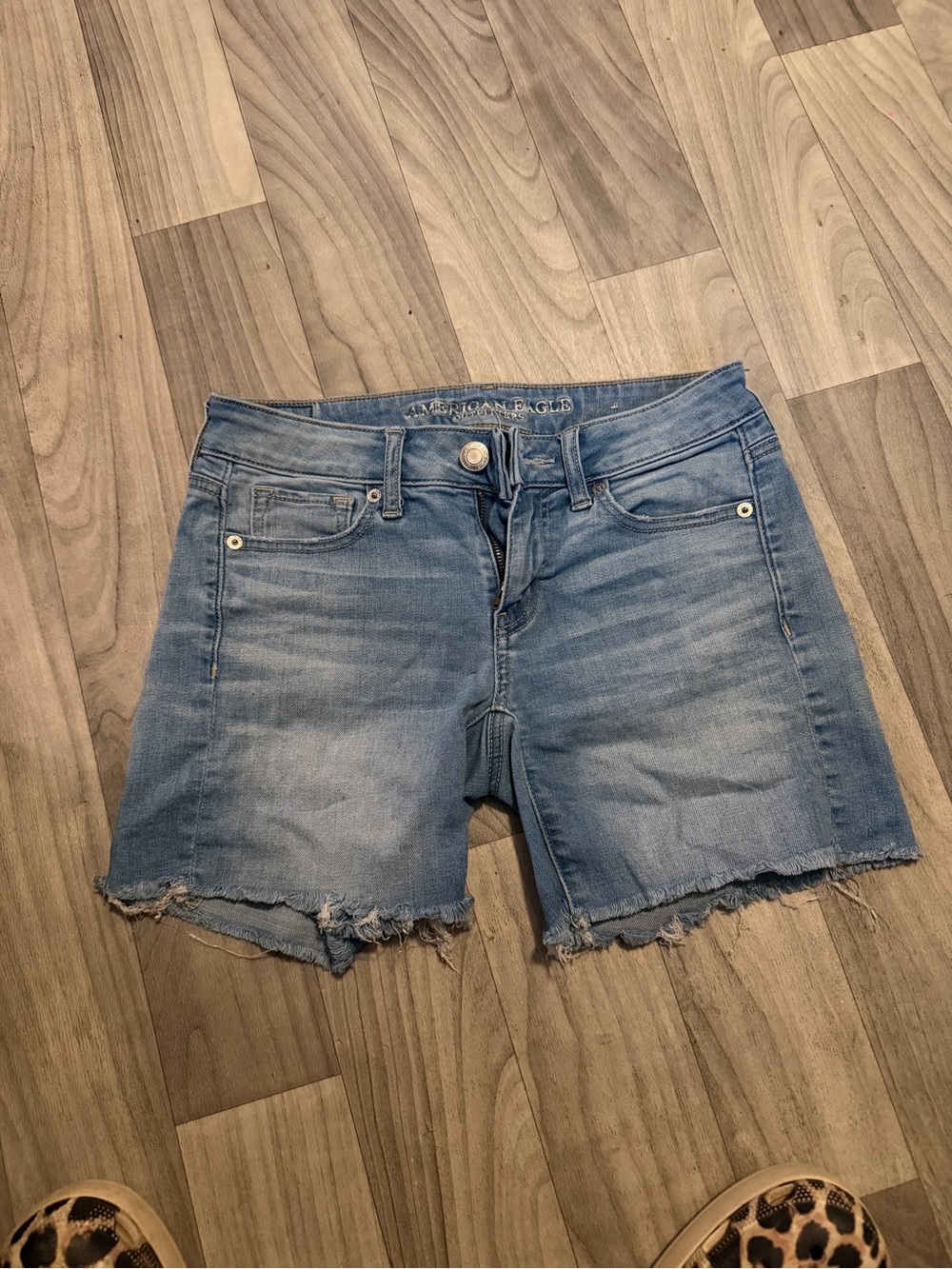 American Eagle Outfitters Medium Blue Distressed Denim Cutoff Shorts